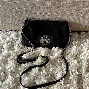Tory Burch Crossbody Black Clutch with Gold Accents